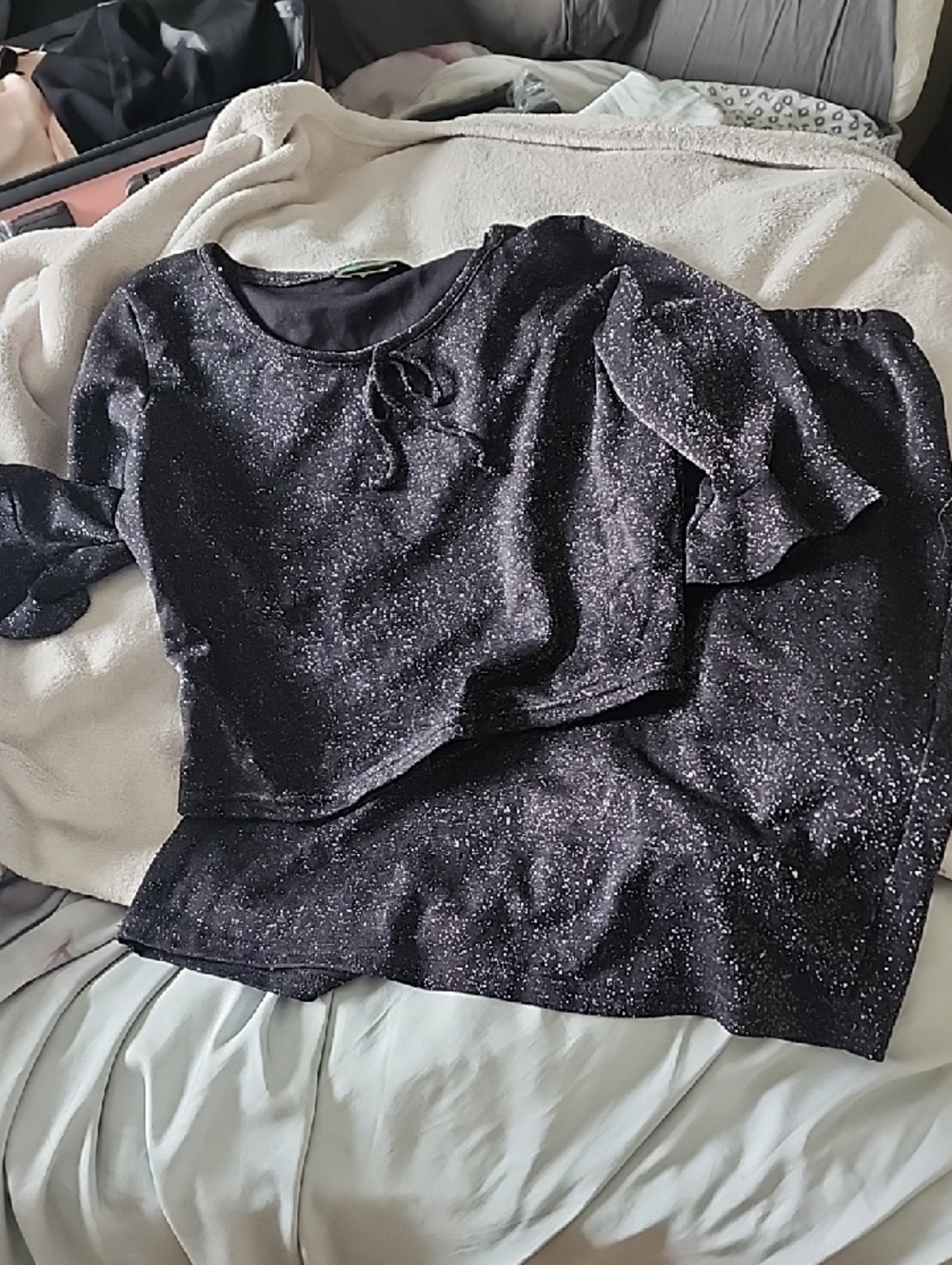 2PC SKIRT SET Black Sequin Embellished - Machine Washable Polyester